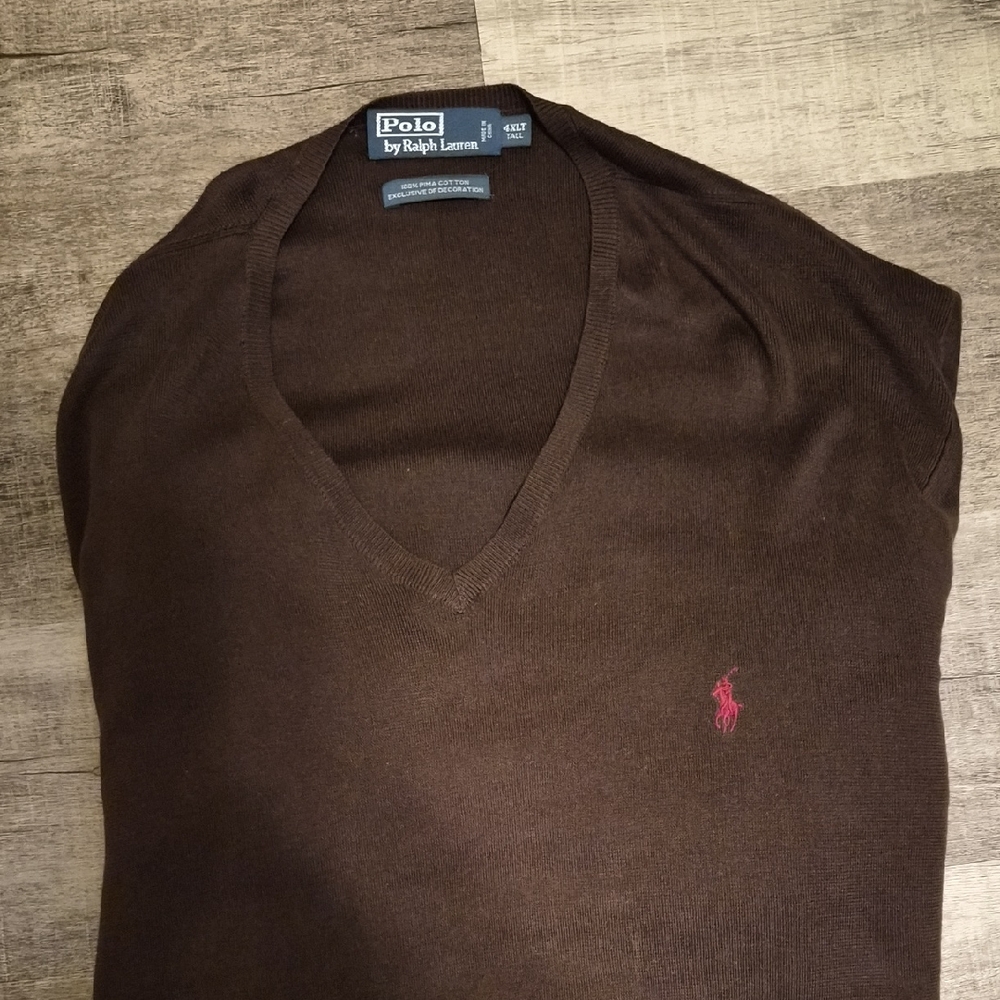 Polo by Ralph Lauren Men's V-Neck Sweater in Brown